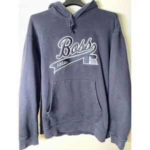 HUGO BOSS X‎ Russell Athletics Logo Hoodie Sweatshirt In Navy Blue Men's XL